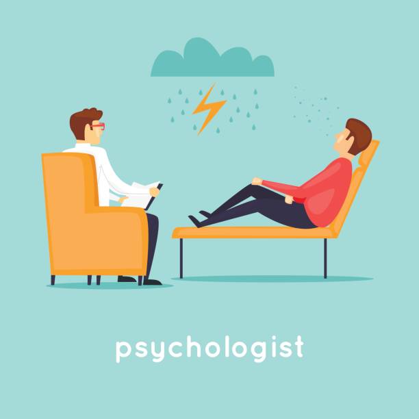 Psychologist at the reception. Flat vector illustration in cartoon style.